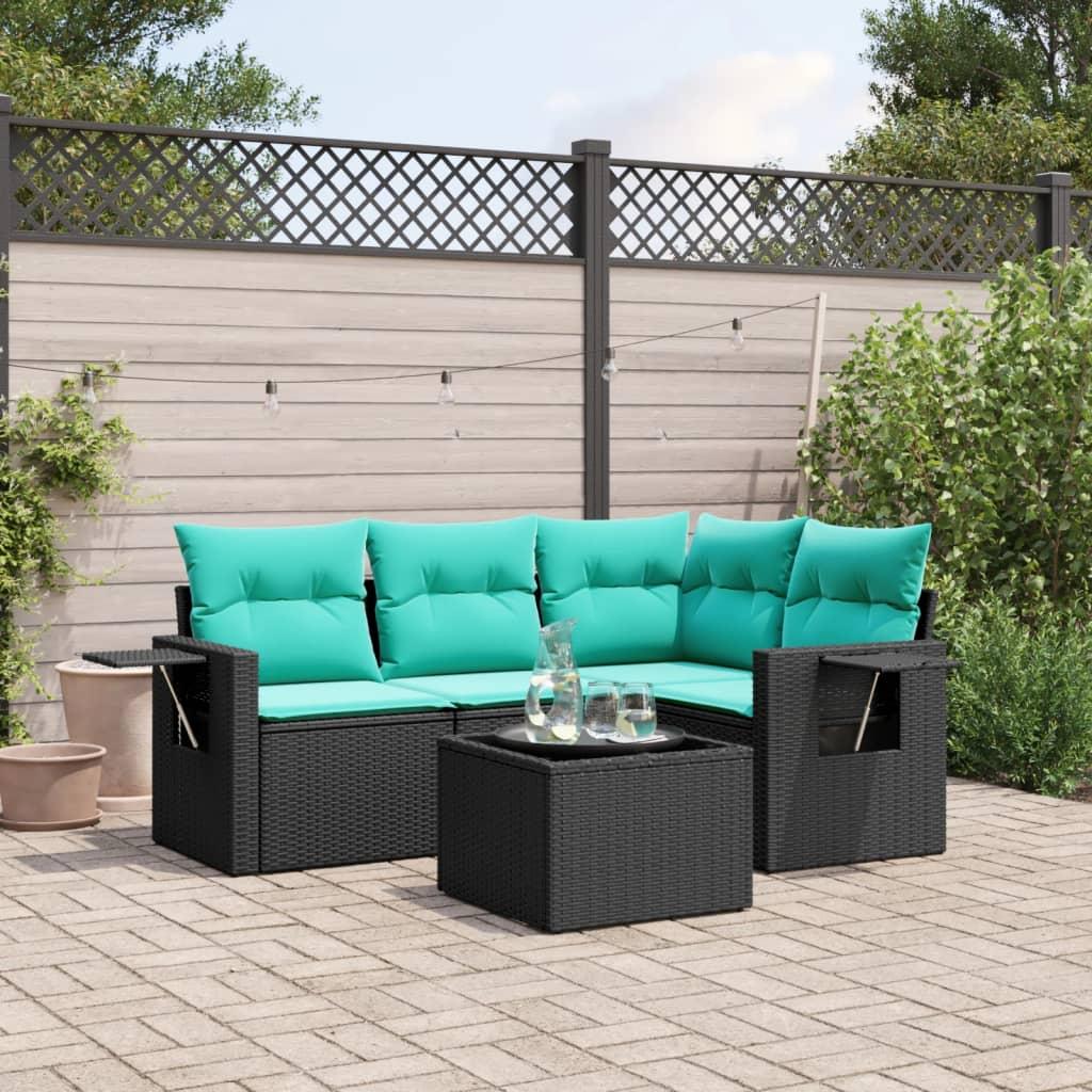 Havesofasæt med 5 dele og hynder sort polyrattan billede