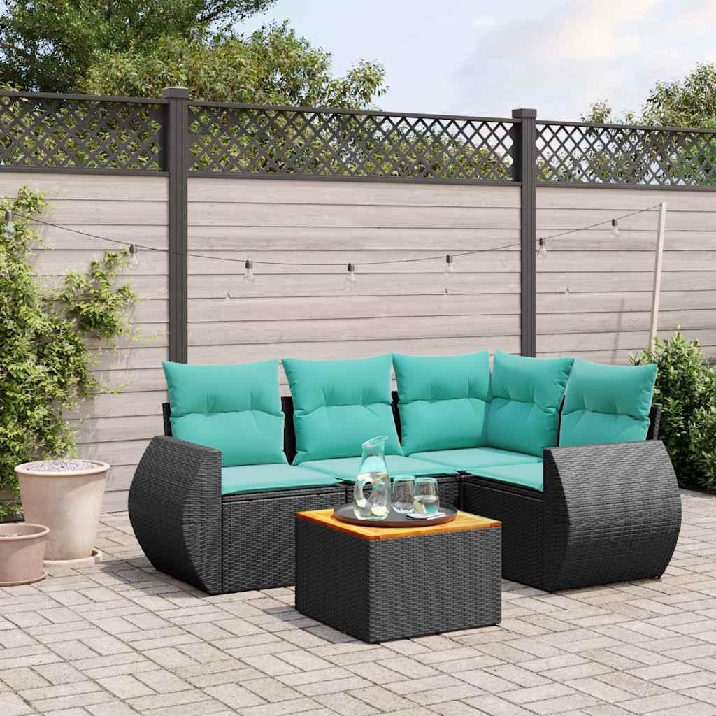 Havesofasæt med 5 dele og hynder sort polyrattan billede