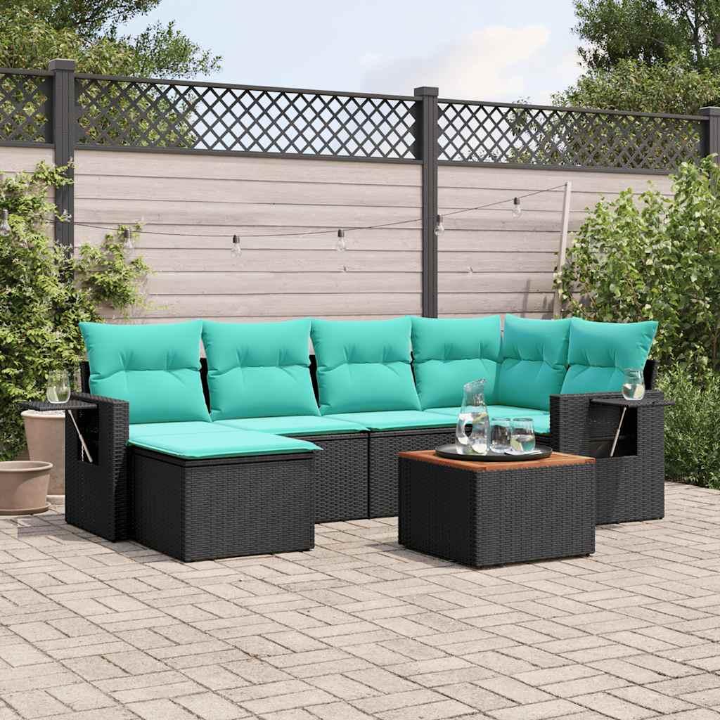 Havesofasæt med 7 hynder sort polyrattan billede