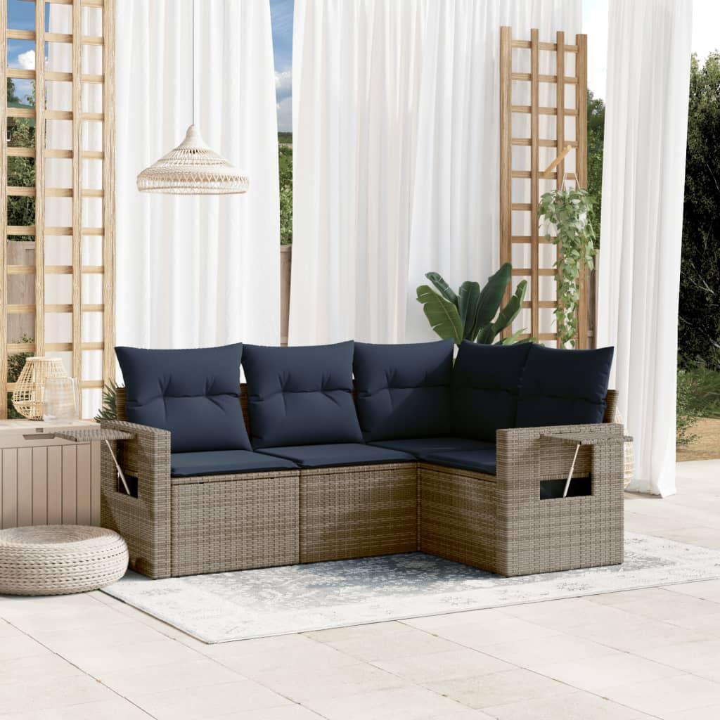 Havesofasæt med 4 dele og hynder grå polyrattan billede