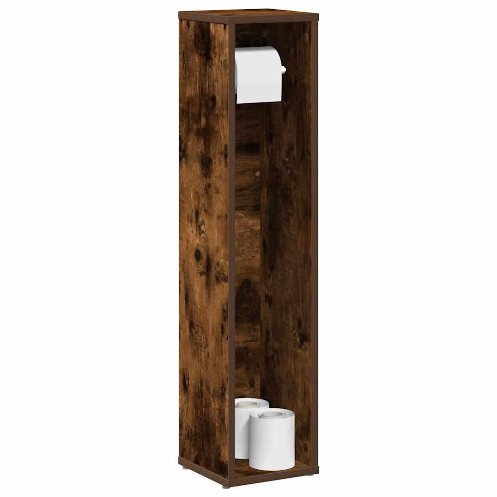 Badeværelsesskab med papirholder røget eg 20,5x20x90 cm billede