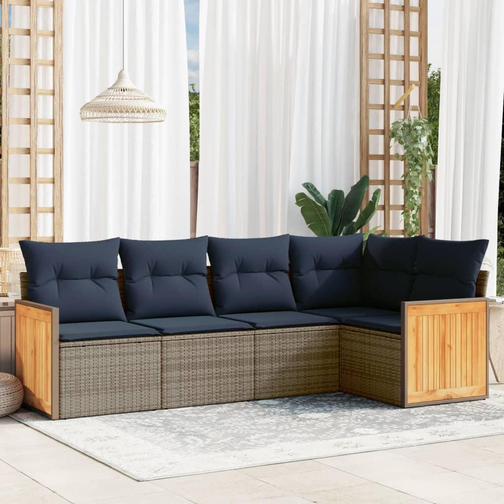 Havesofasæt med 5 dele og hynder grå polyrattan billede