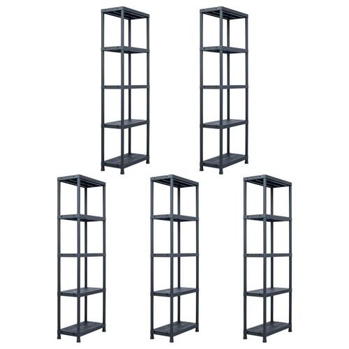 Opbevaringsreoler 5 stk. 125 kg 60 x 30 x 180 cm plastik sort