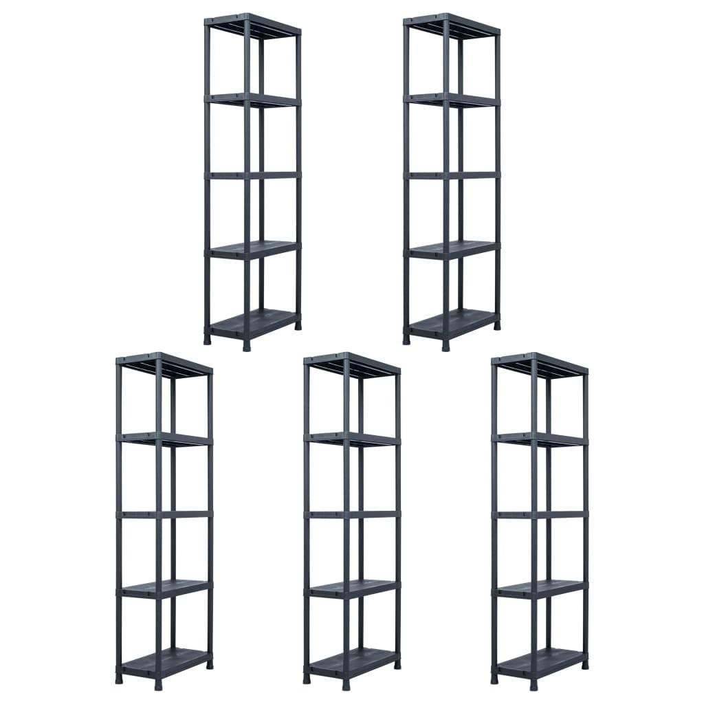 Opbevaringsreoler 5 stk. 125 kg 60 x 30 x 180 cm plastik sort