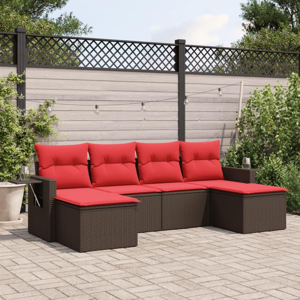 Havesofasæt med 6 hynder brun polyrattan billede