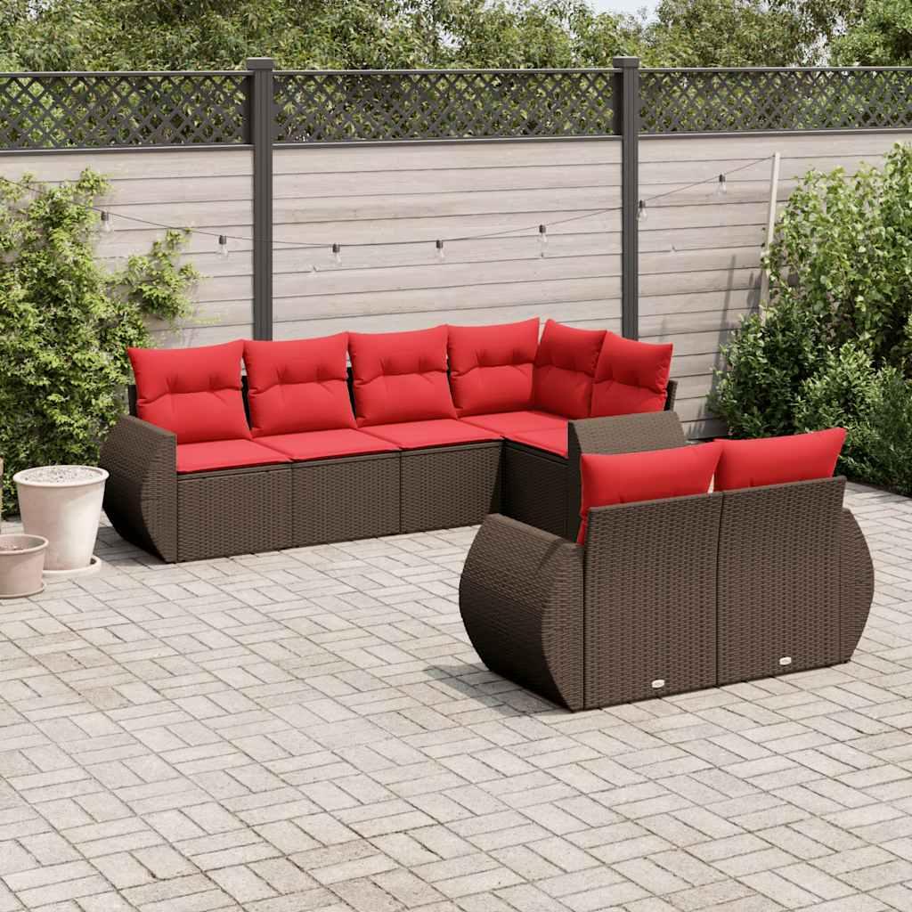 Havesofasæt med 7 hynder brun polyrattan billede