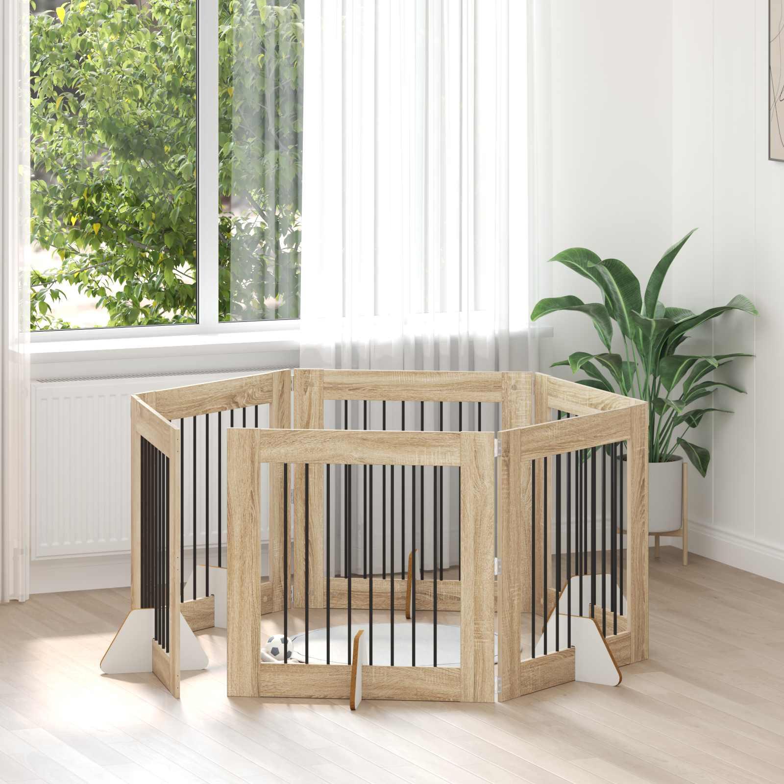 Hundehegn med stativer 6 stk Sonoma-eg 80 x 80 cm billede
