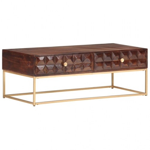 Sofabord 112×50×40 cm i massivt mangotræ med 2 skuffer