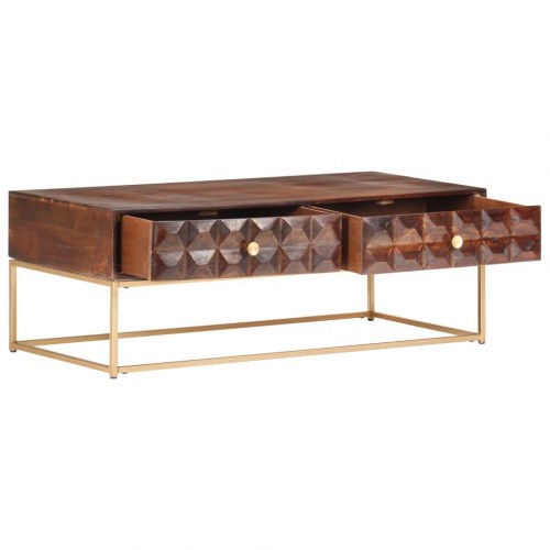 Sofabord 112×50×40 cm i massivt mangotræ med 2 skuffer