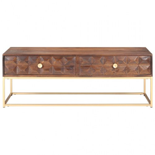 Sofabord 112×50×40 cm i massivt mangotræ med 2 skuffer