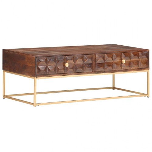 Sofabord 112×50×40 cm i massivt mangotræ med 2 skuffer