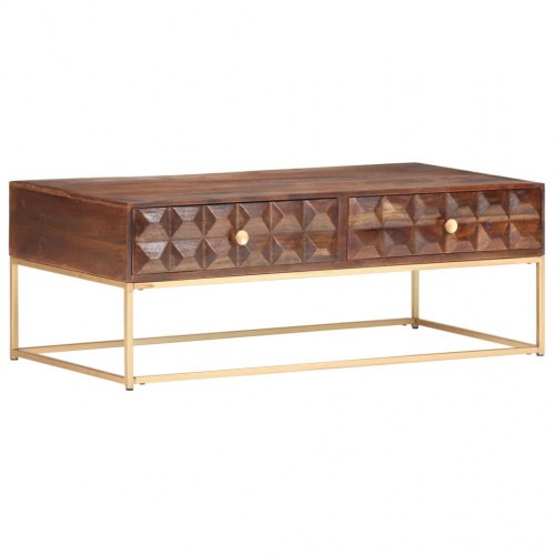 Sofabord 112×50×40 cm i massivt mangotræ med 2 skuffer