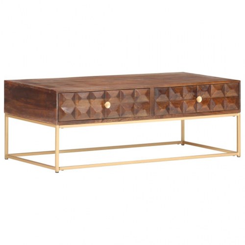 Sofabord 112×50×40 cm i massivt mangotræ med 2 skuffer