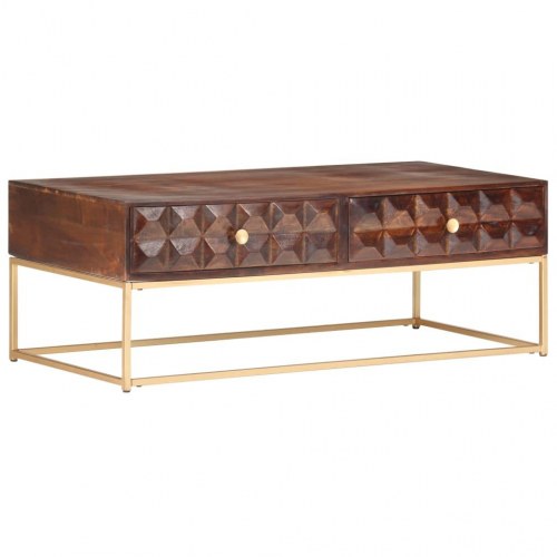 Sofabord 112×50×40 cm i massivt mangotræ med 2 skuffer