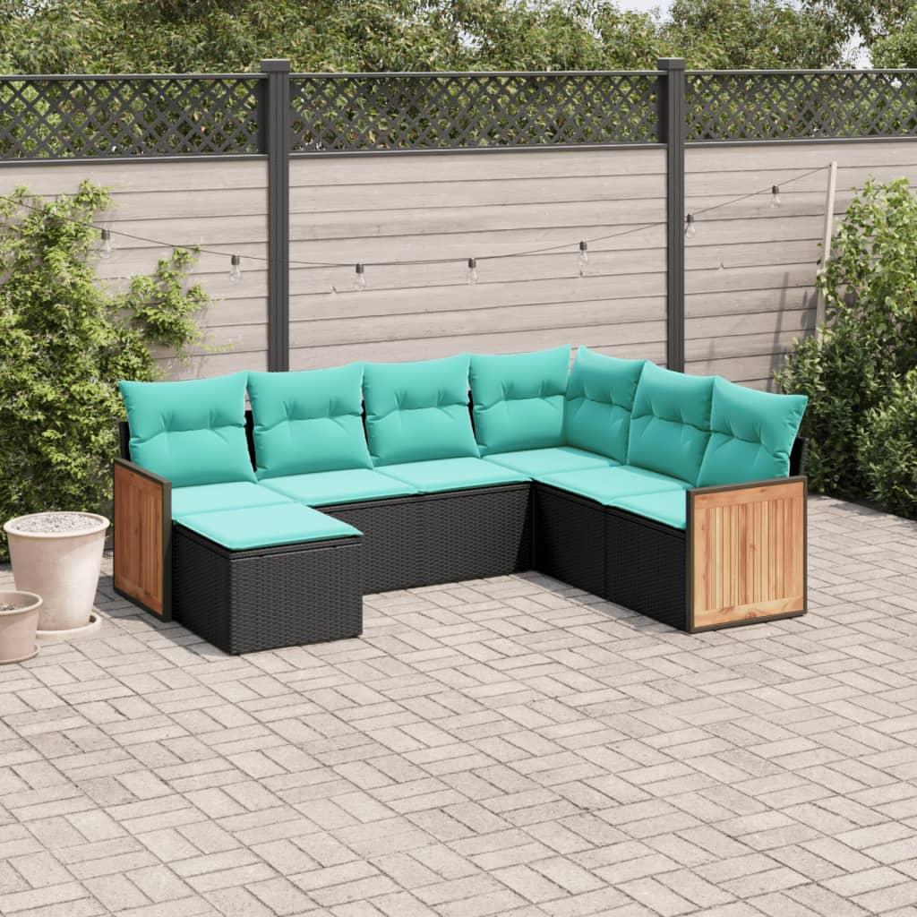Havesofasæt med 7 hynder sort polyrattan billede
