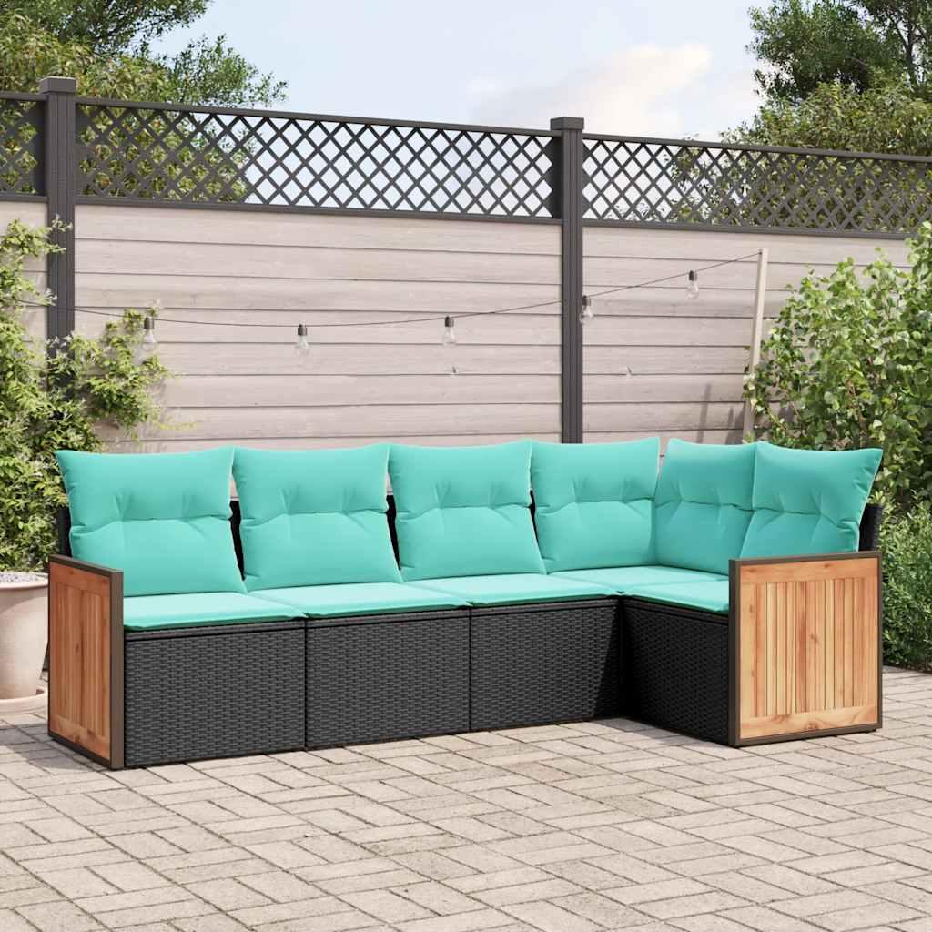 Havesofasæt med 5 dele og hynder sort polyrattan billede