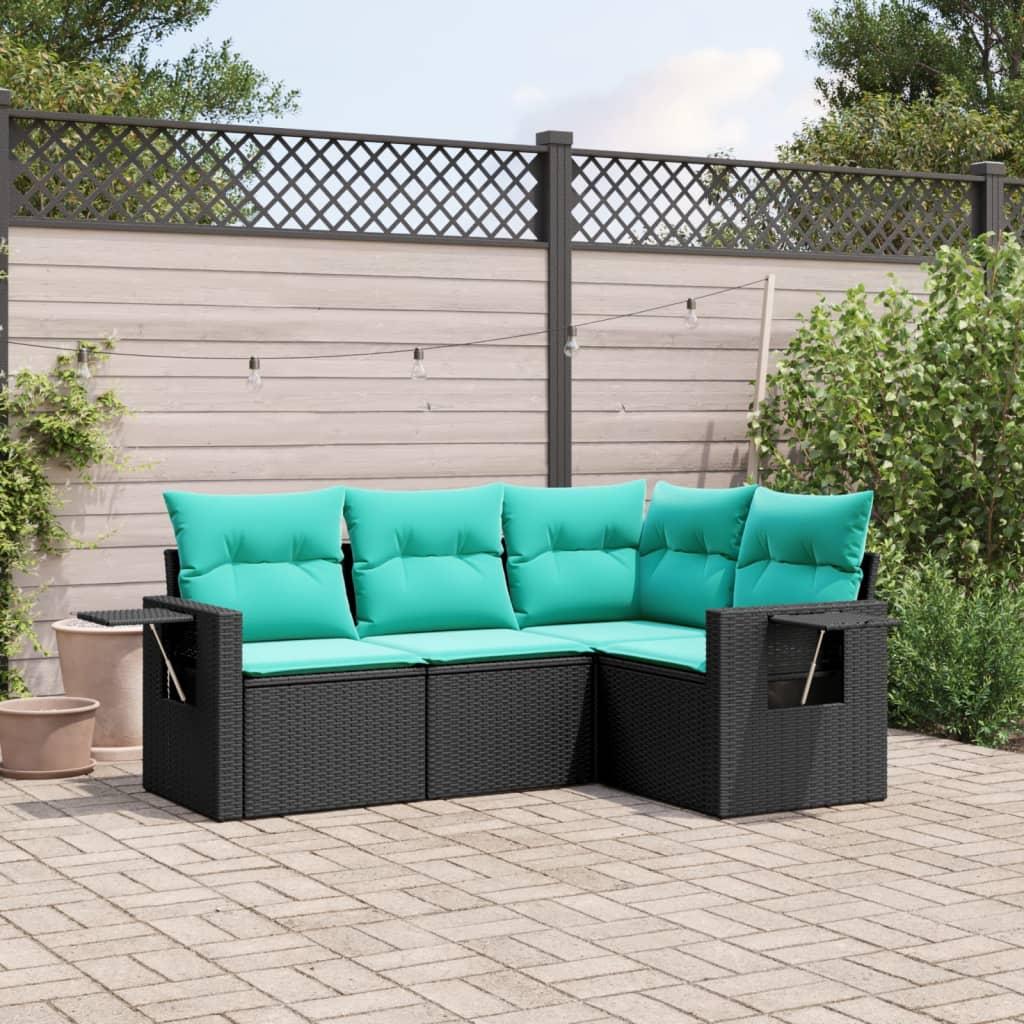 Havesofasæt med 4 dele og hynder sort polyrattan billede