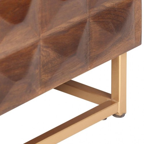 TV-skab i massivt mangotræ 124×29×45 cm - brun, lavt TV-bord med 2 døre