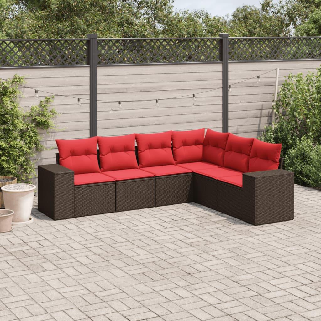 Havesofasæt med 6 hynder brun polyrattan billede