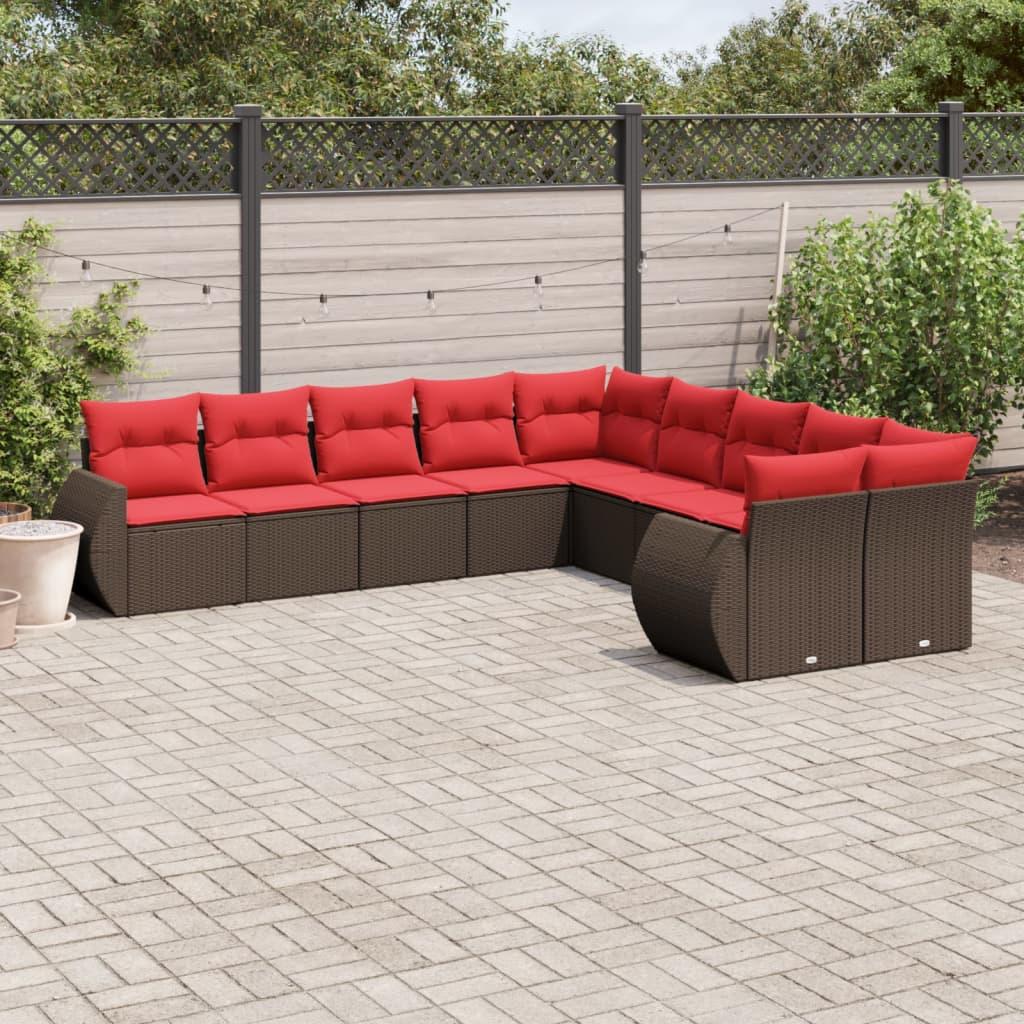 Havesofasæt med 10 hynder brun polyrattan billede