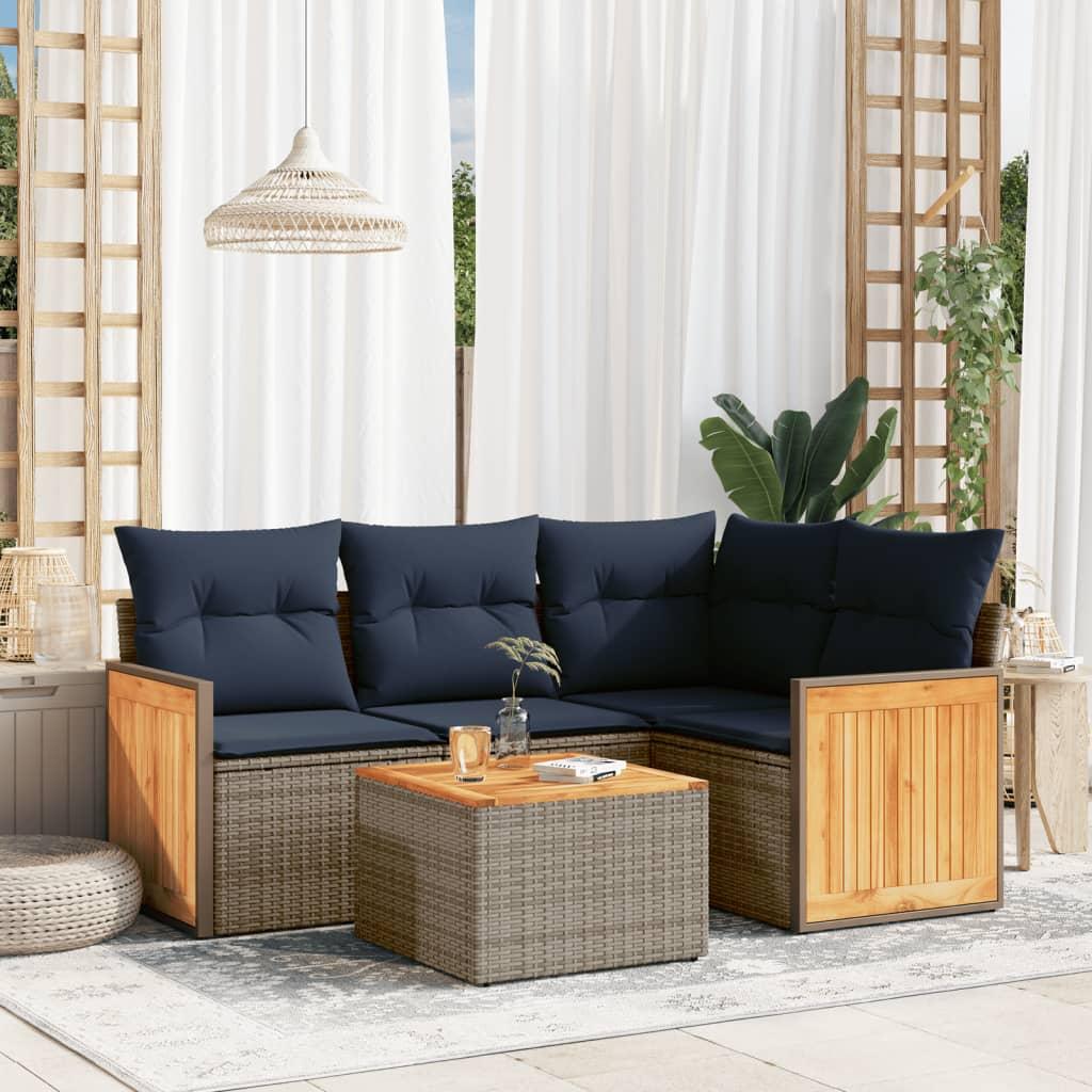 Havesofasæt med 5 dele og hynder grå polyrattan billede