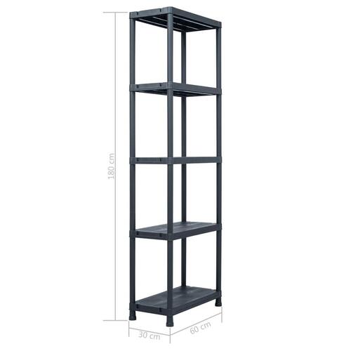 Opbevaringsreoler 5 stk. 125 kg 60 x 30 x 180 cm plastik sort