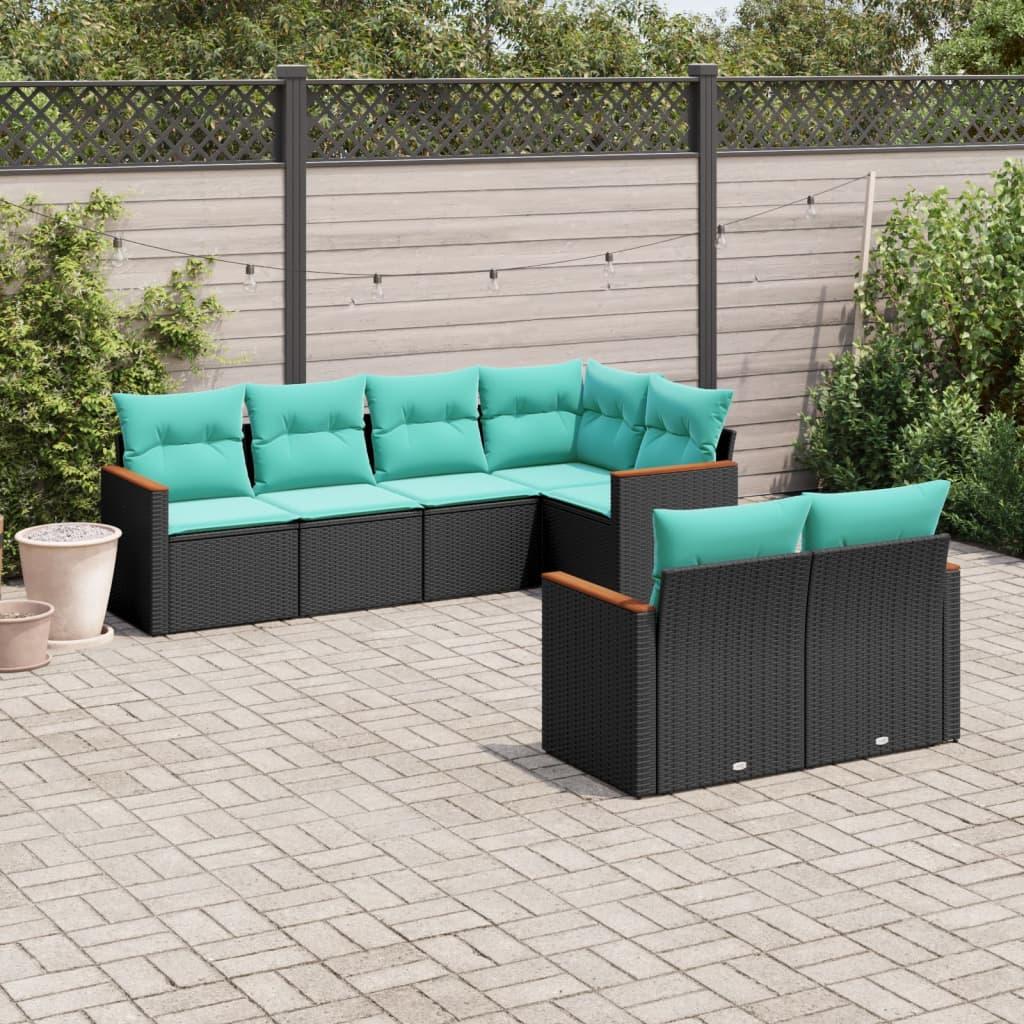 Havesofasæt med 7 hynder sort polyrattan billede