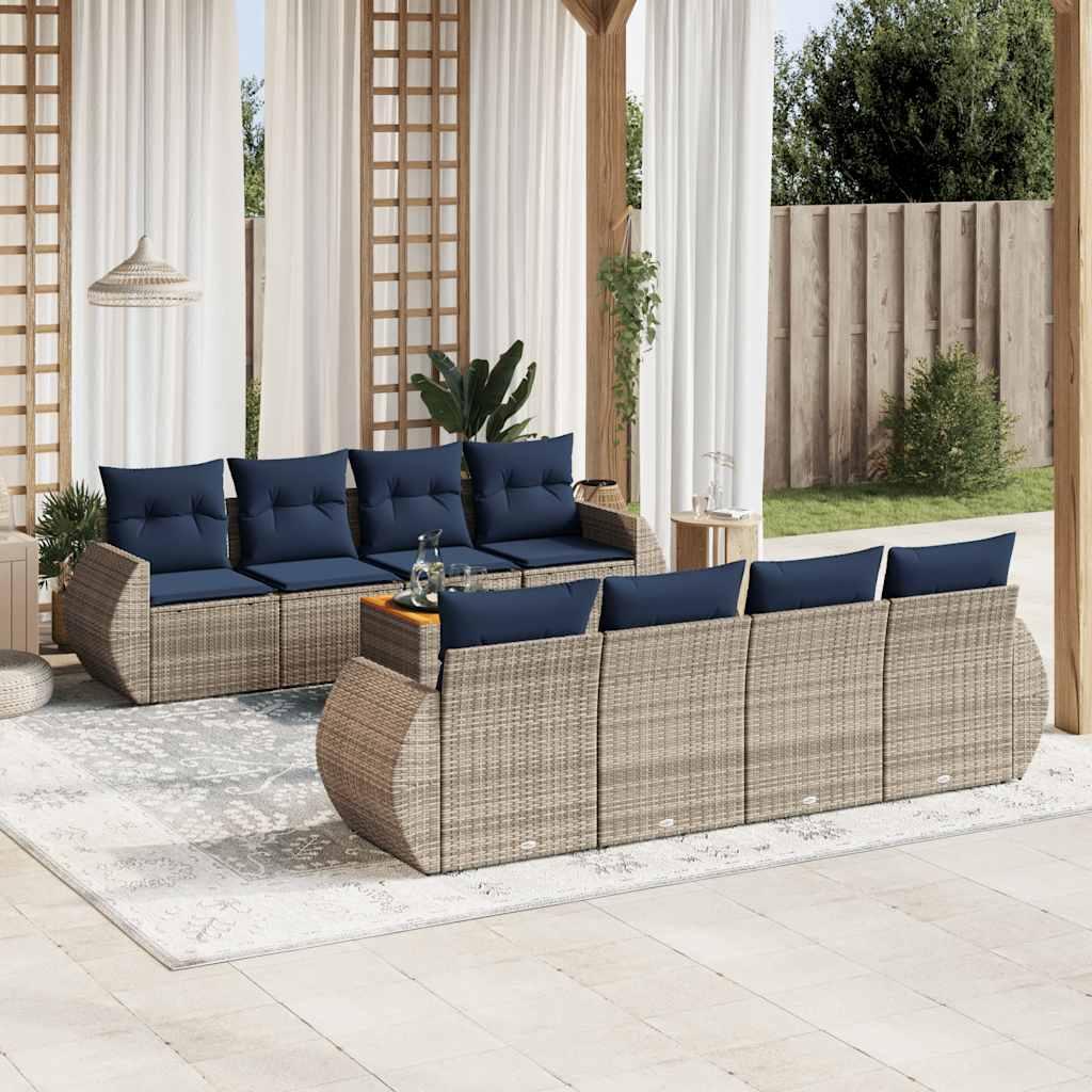 Havesofasæt med 9 dele og hynder grå polyrattan billede