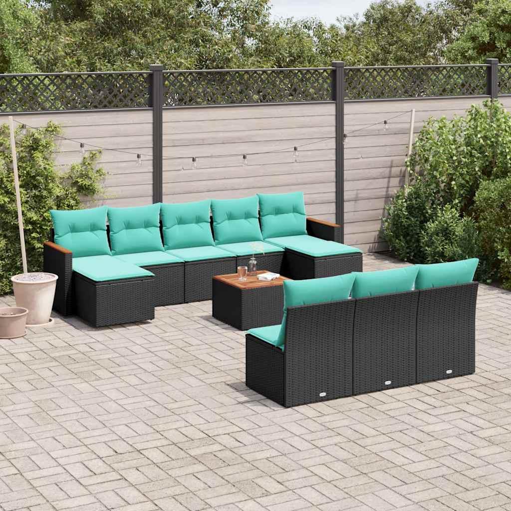 11-delt havesofasæt med hynder sort polyrattan billede