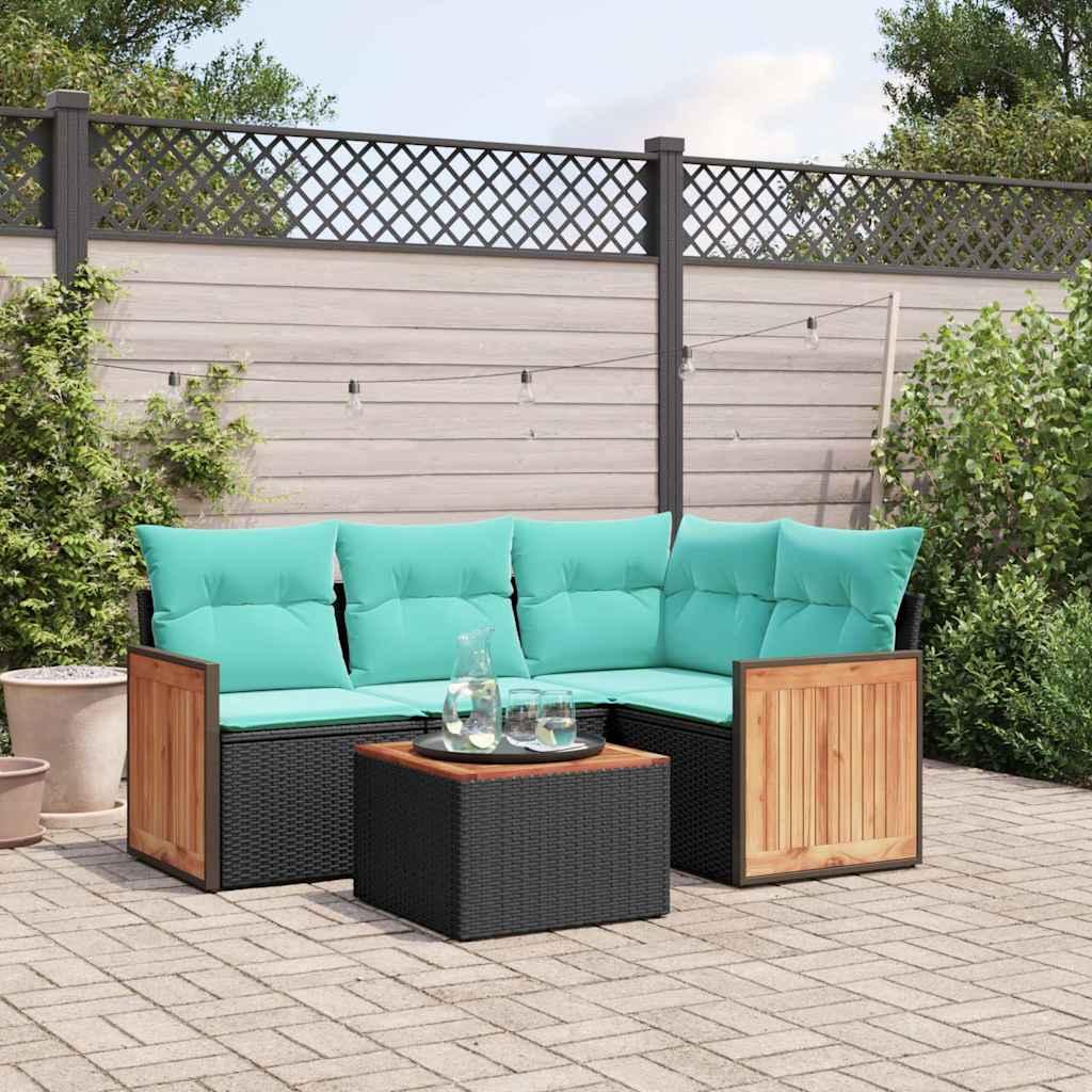 Havesofasæt med 5 dele og hynder sort polyrattan billede