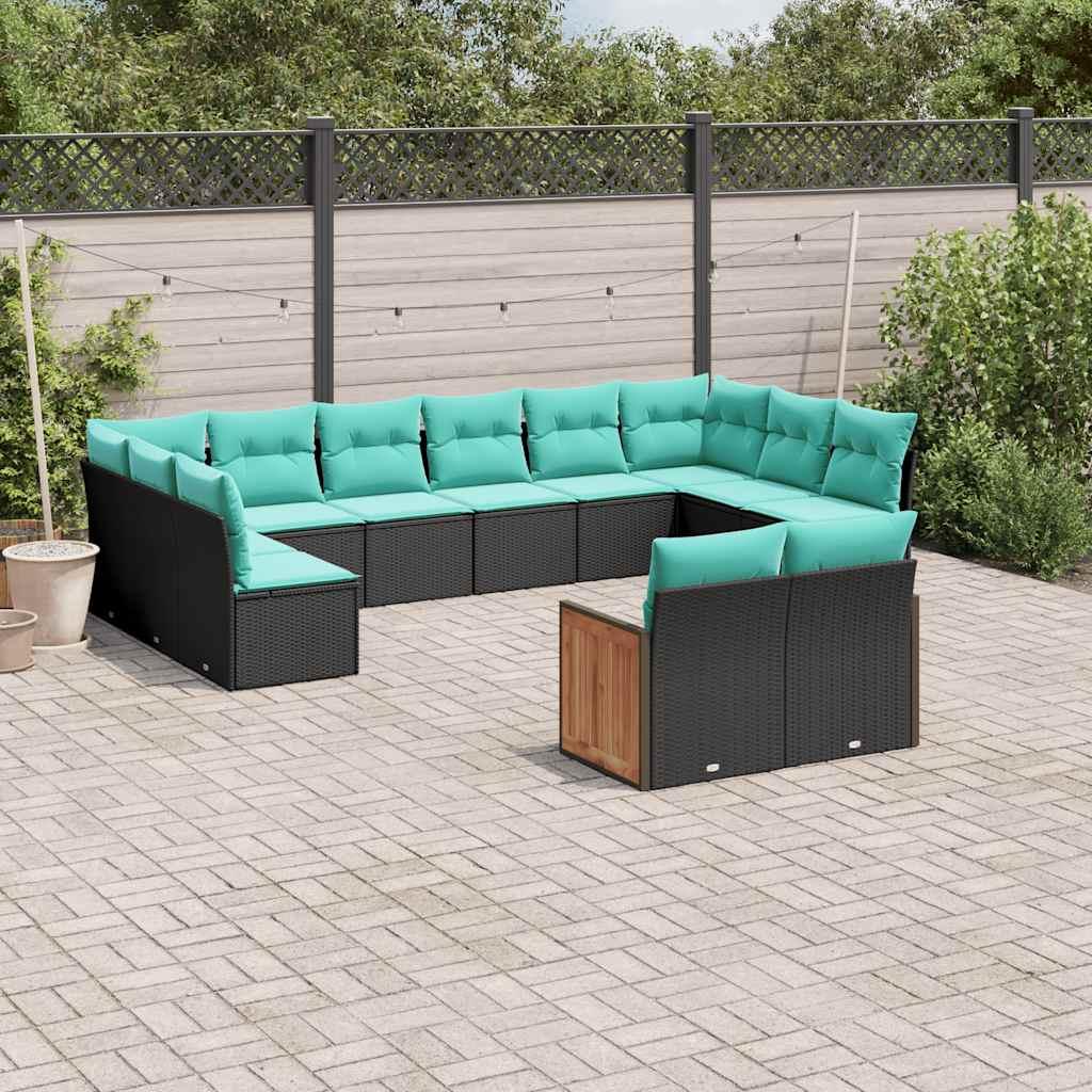 12-delt havesofasæt med hynder sort polyrattan billede
