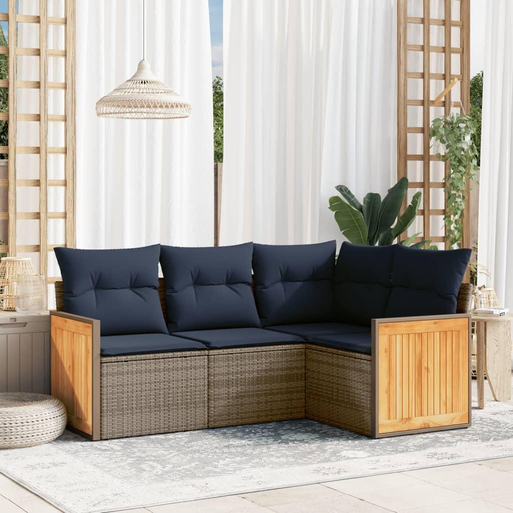 Havesofasæt med 4 dele og hynder grå polyrattan billede