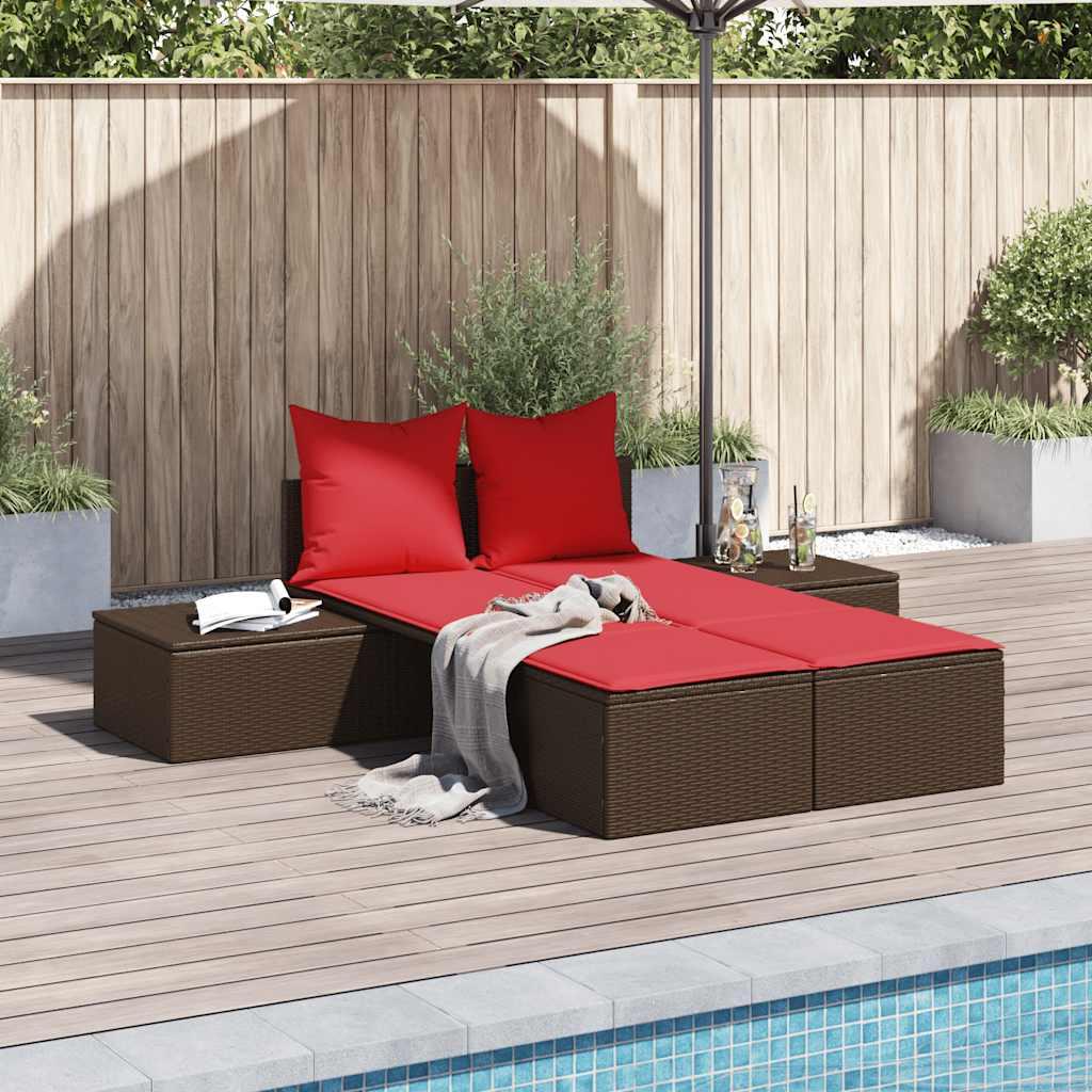Dobbelt liggestol med hynder brun polyrattan billede