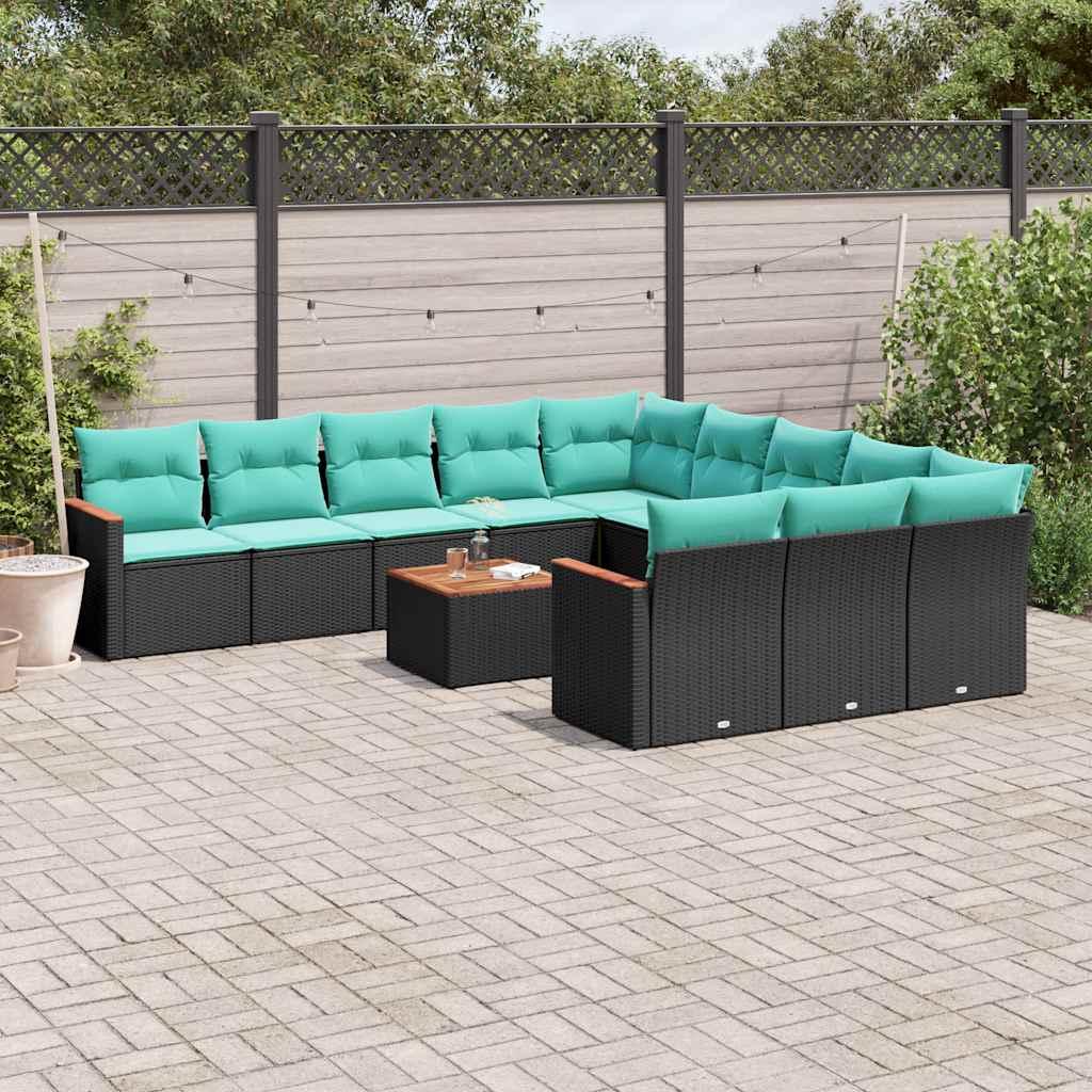 12-delt havesofasæt med hynder sort polyrattan billede