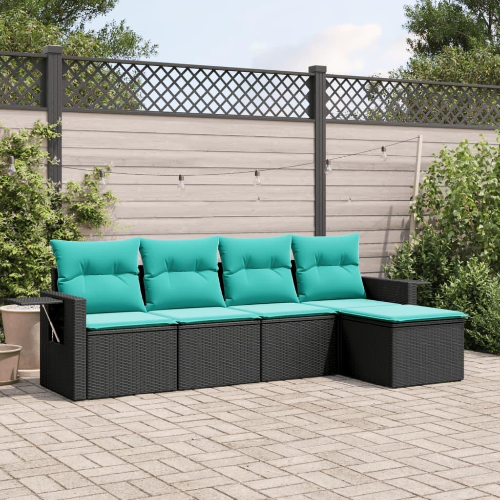Havesofasæt med 5 dele og hynder sort polyrattan billede