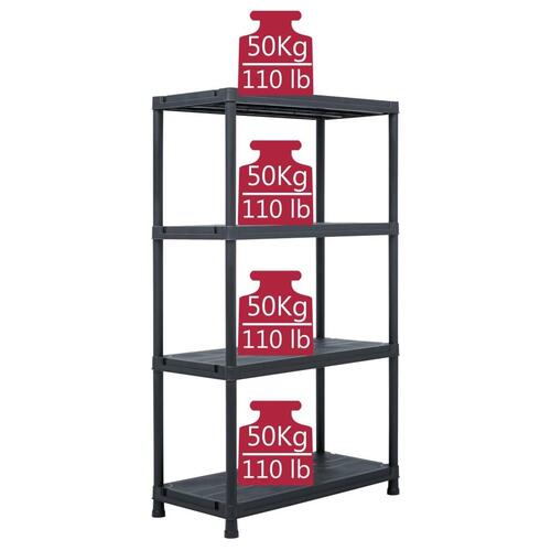 Opbevaringsreoler 2 stk. 200 kg 80 x 40 x 138 cm plastik sort