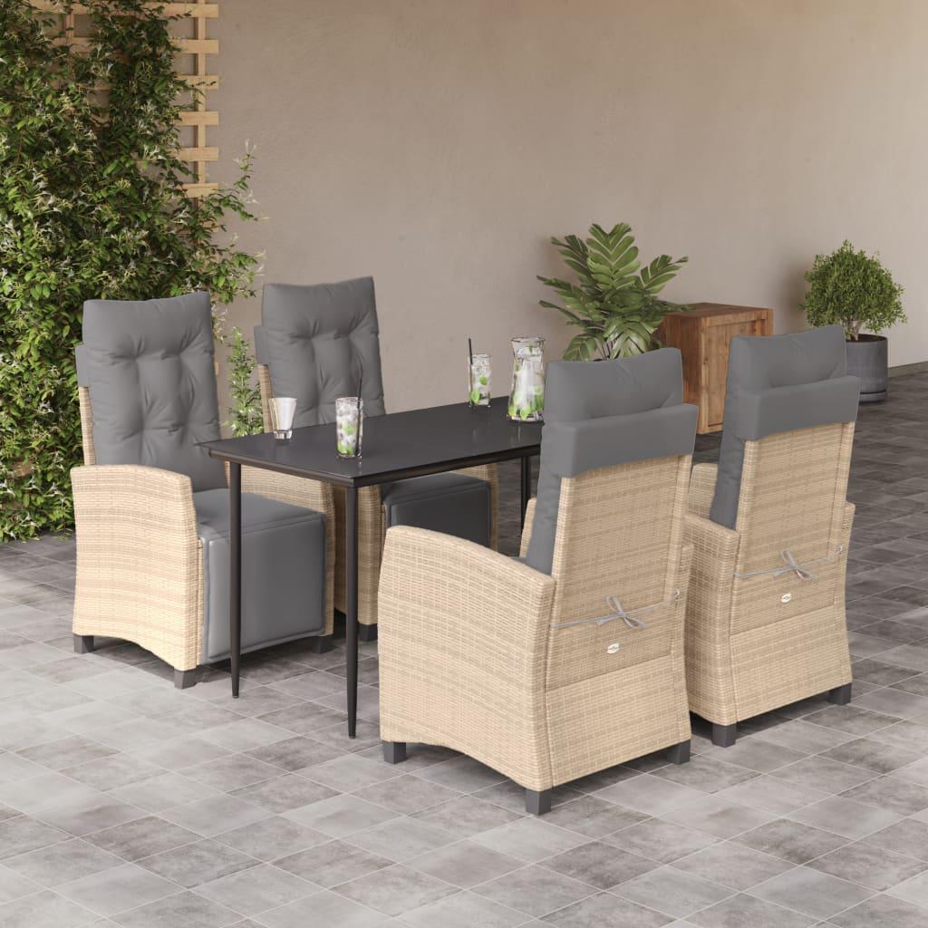Spisebordssæt til haven 5 dele med hynder polyrattan beige billede