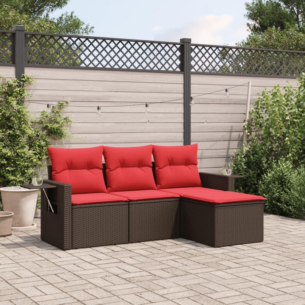 Havesofasæt med 4 dele og hynder brun polyrattan billede