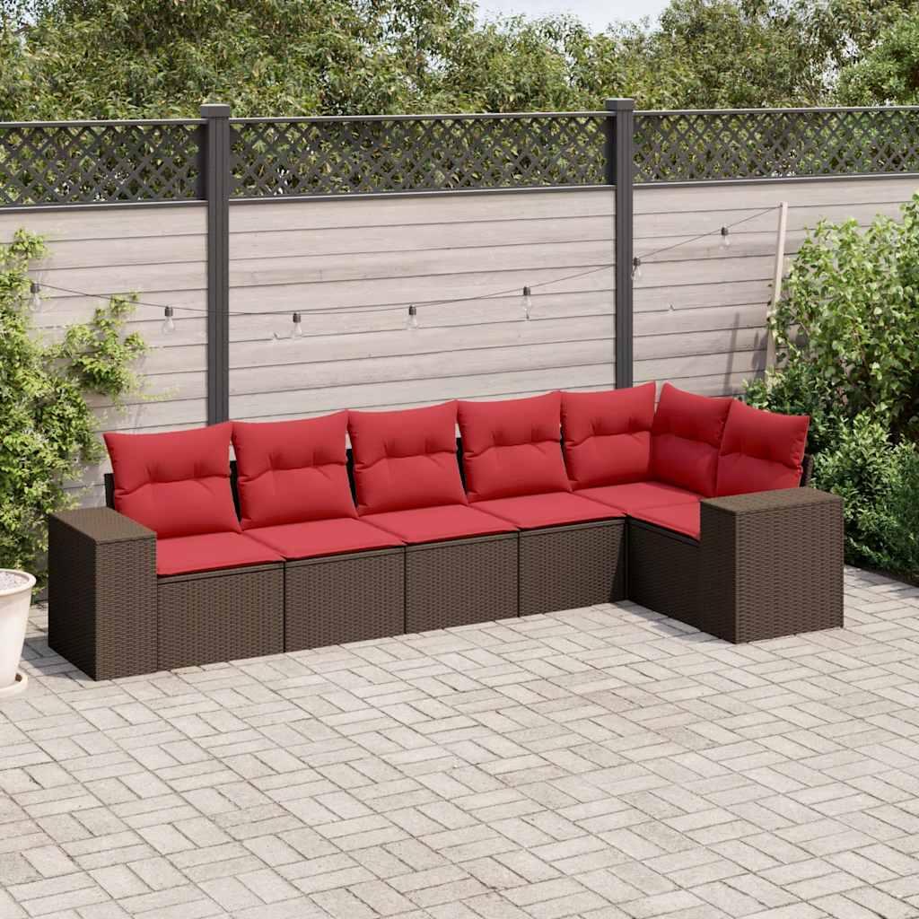 Havesofasæt med 6 hynder brun polyrattan billede