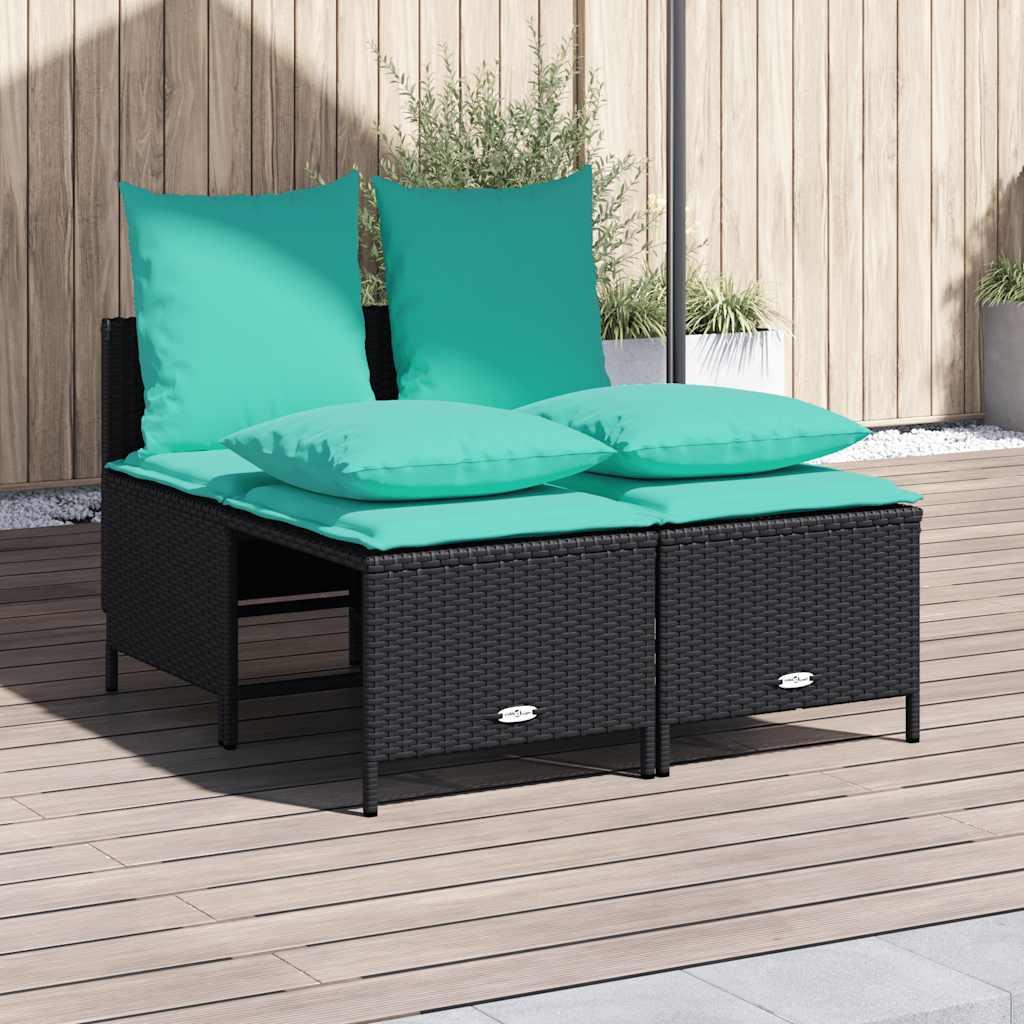 Havesofasæt med 4 dele og hynder sort polyrattan billede