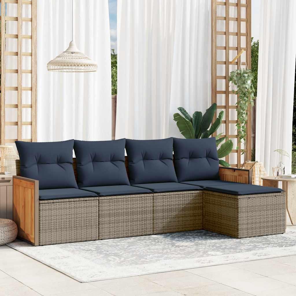 Havesofasæt med 5 dele og hynder grå polyrattan billede