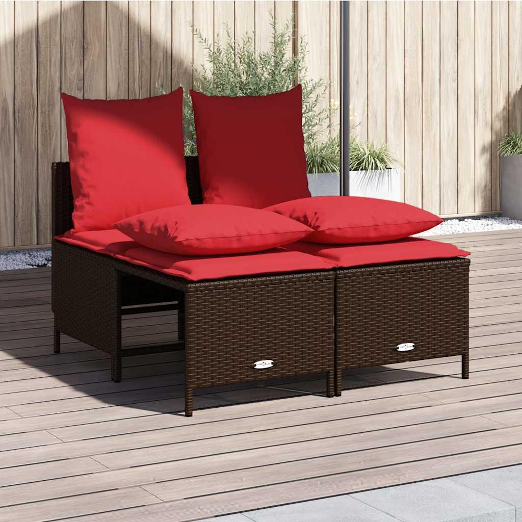 Havesofasæt med 4 dele og hynder brun polyrattan billede