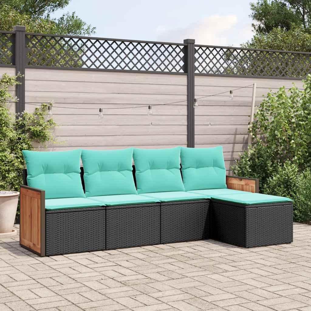Havesofasæt med 5 dele og hynder sort polyrattan billede