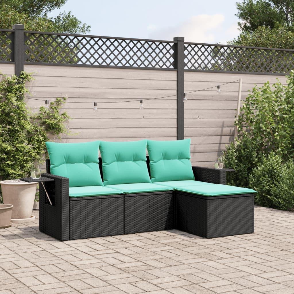 Havesofasæt med 4 dele og hynder sort polyrattan billede