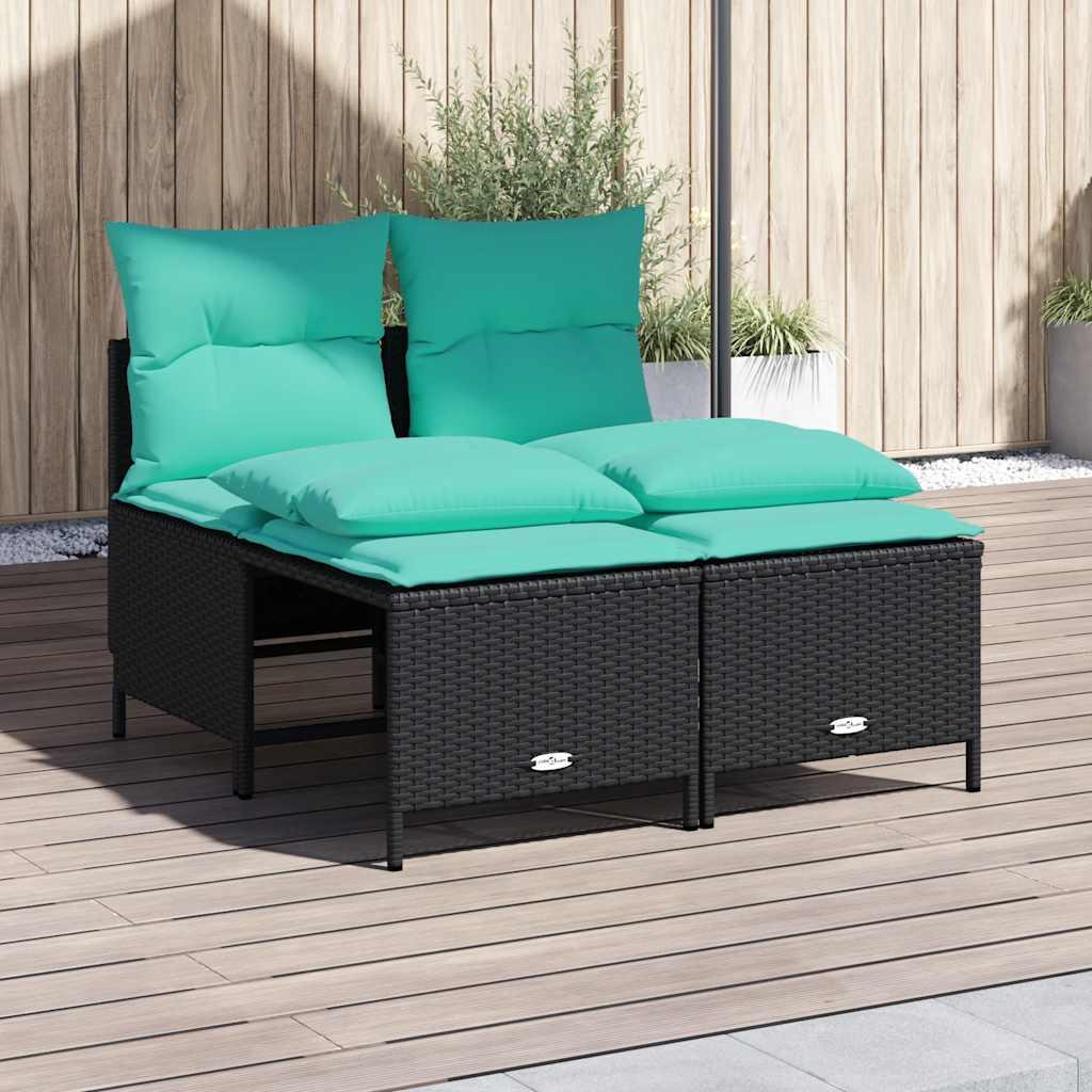 Havesofasæt med 4 dele og hynder sort polyrattan billede