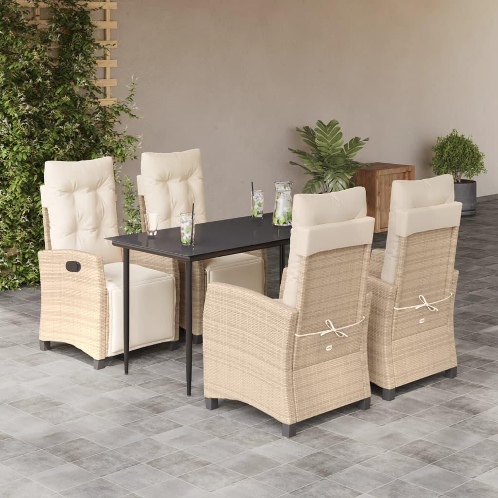 Spisebordssæt til haven 5 dele med hynder polyrattan beige billede