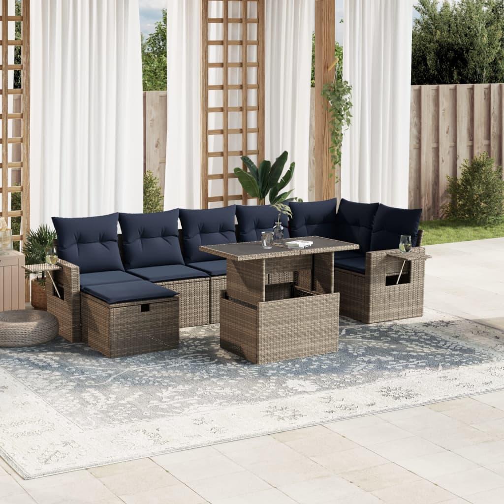 Havesofasæt med 8 hynder grå polyrattan billede