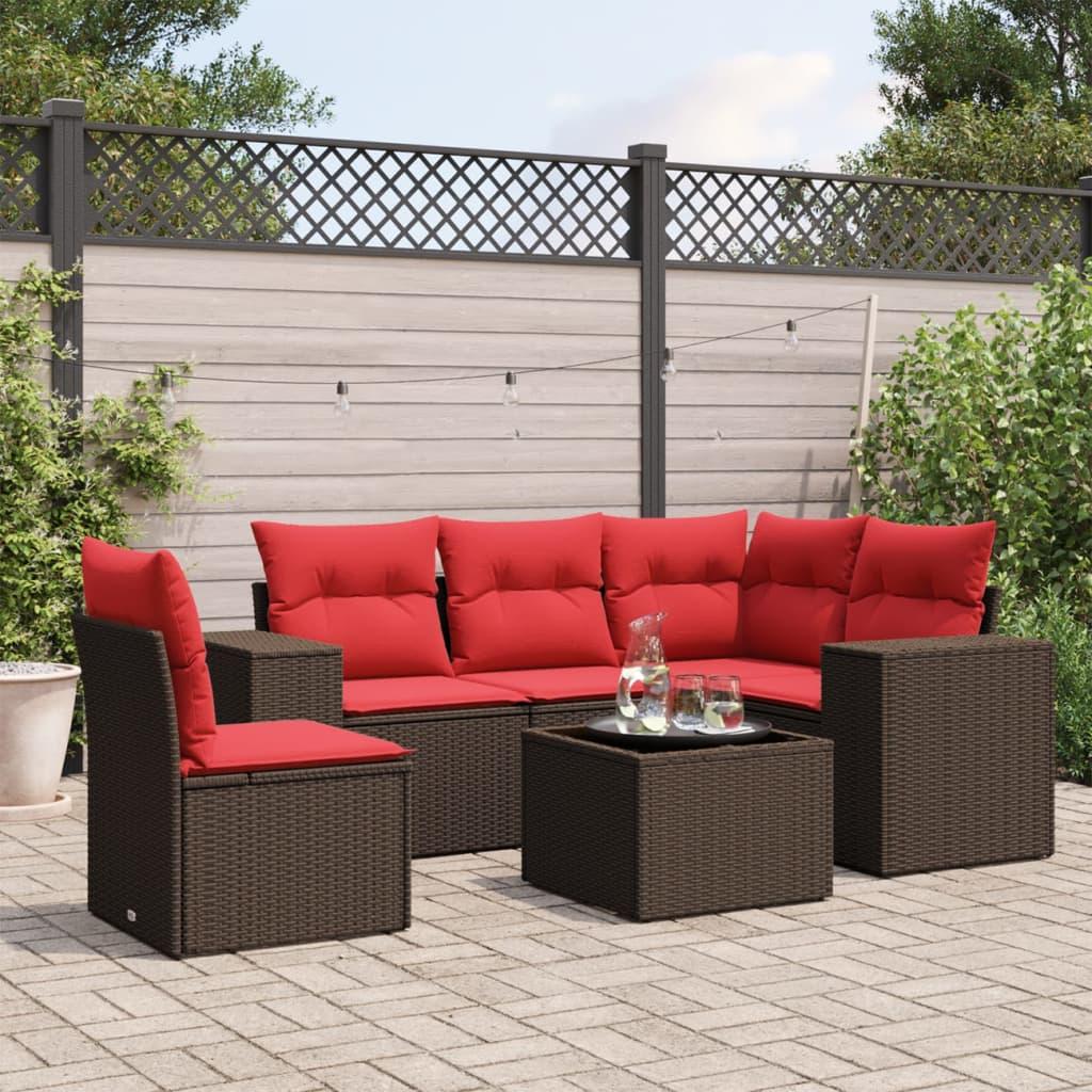 Havesofasæt med 6 hynder brun polyrattan billede
