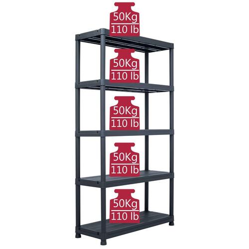 Opbevaringsreoler 2 stk. 250 kg 80 x 40 x 180 cm plastik sort