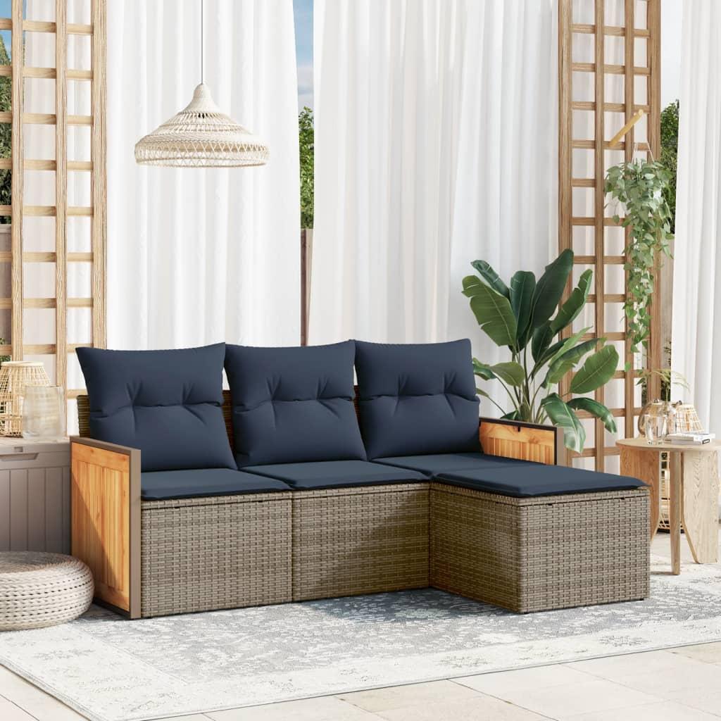 Havesofasæt med 4 dele og hynder grå polyrattan billede